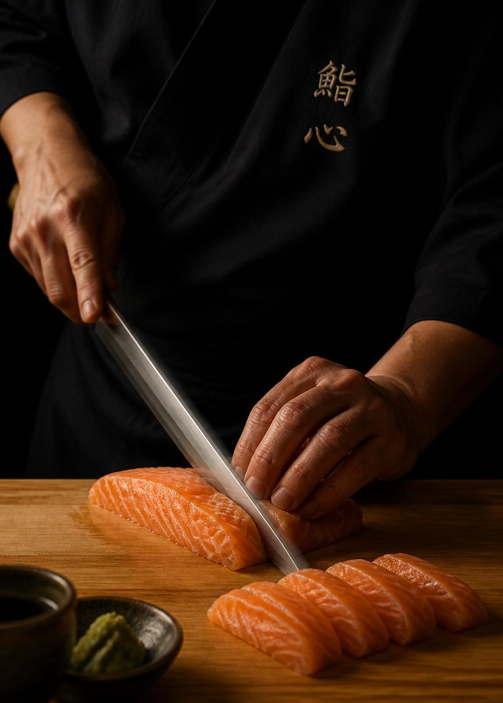 Chef slicing sashimi