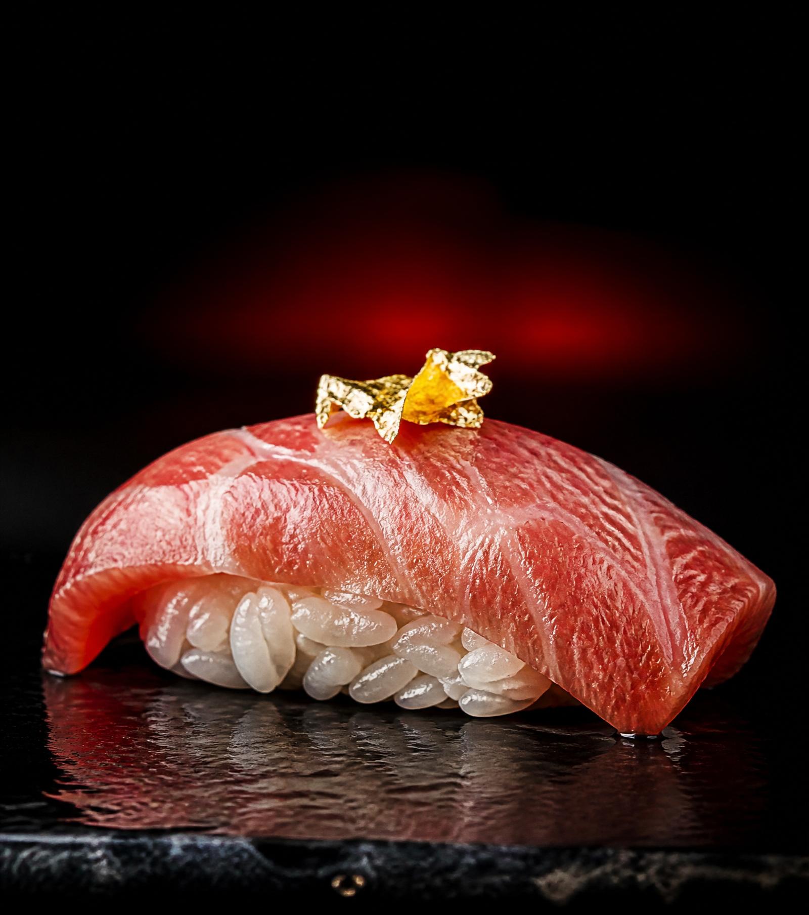Otoro nigiri with gold leaf